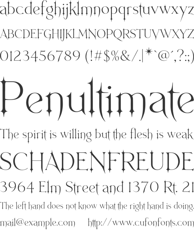 Ethereal Nymeria Personal Use font preview
