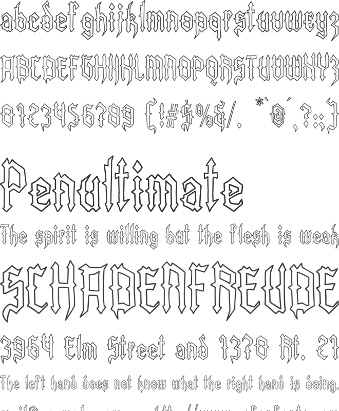 King Of Darkness Outline font preview