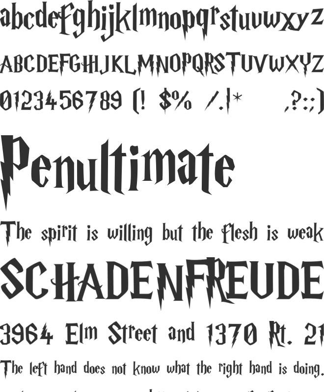 Harry P font preview
