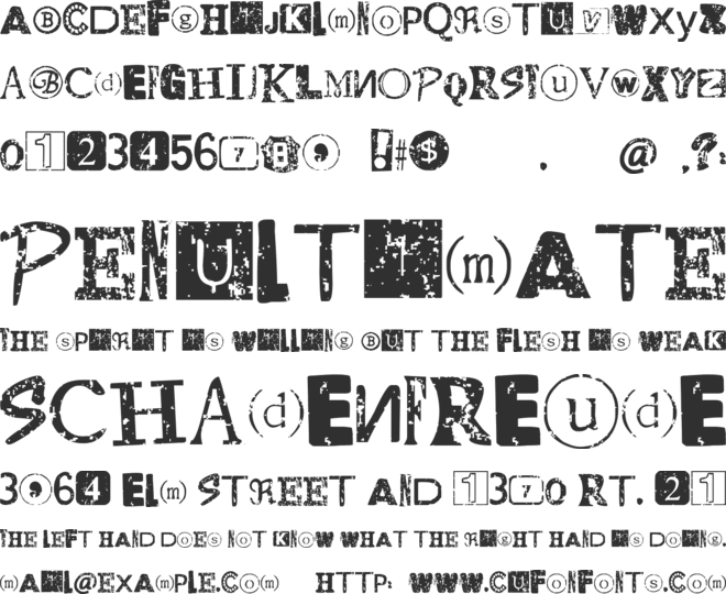 Distressed Ransom Note font preview