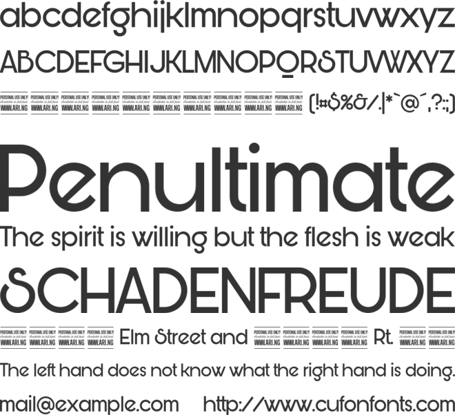 Bunya PERSONAL font preview