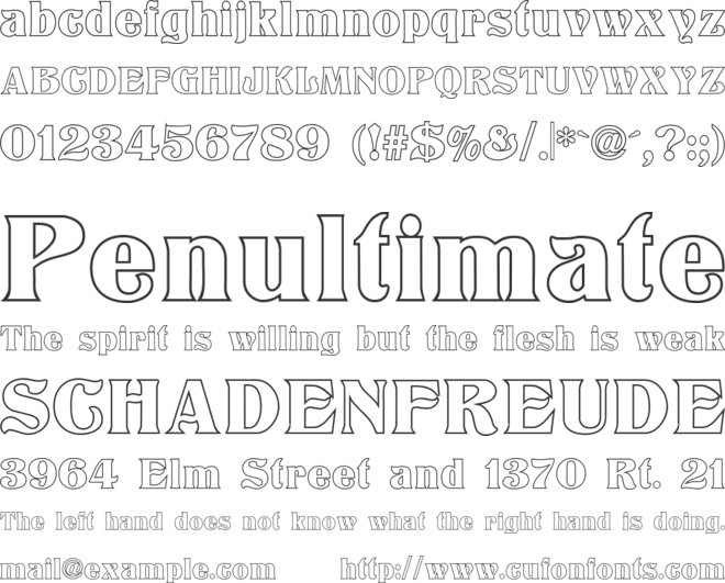 Titania Outline font preview