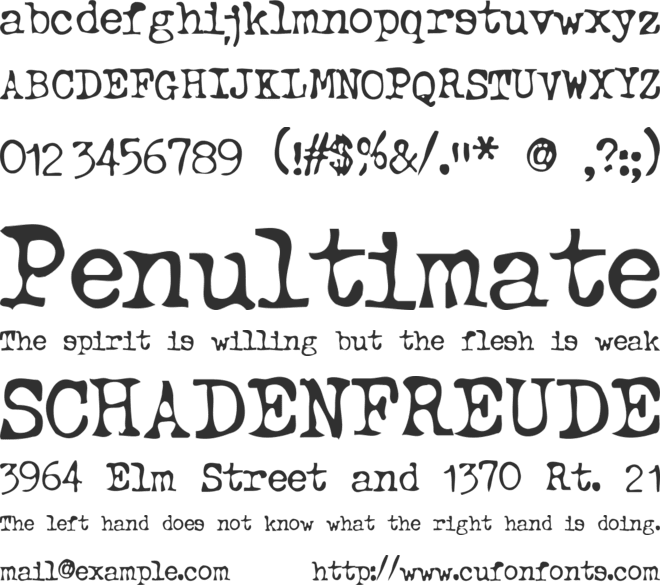 Typewriter Oldstyle font preview.