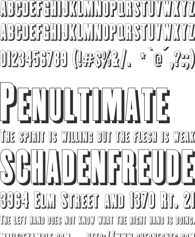 Enge Holzschrift Shadow font preview
