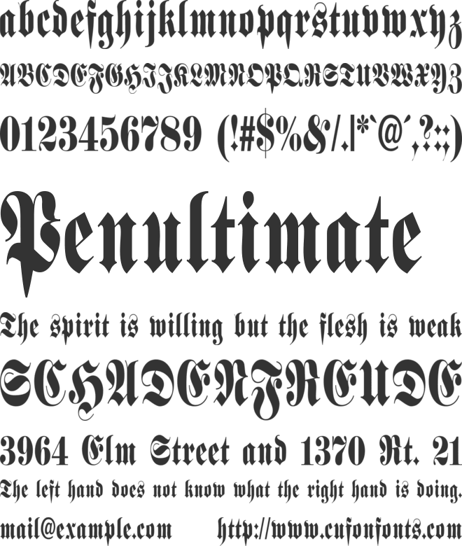 Schmalfette Fraktur font preview