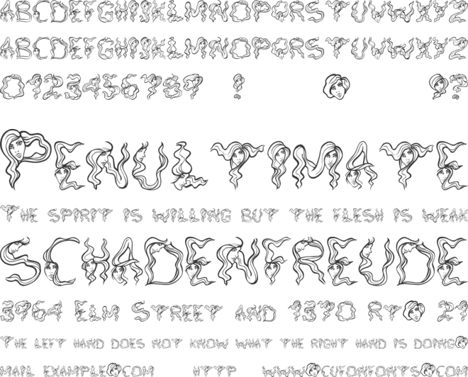 AlphaWomanHair font preview