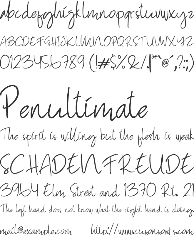 Hand note font preview