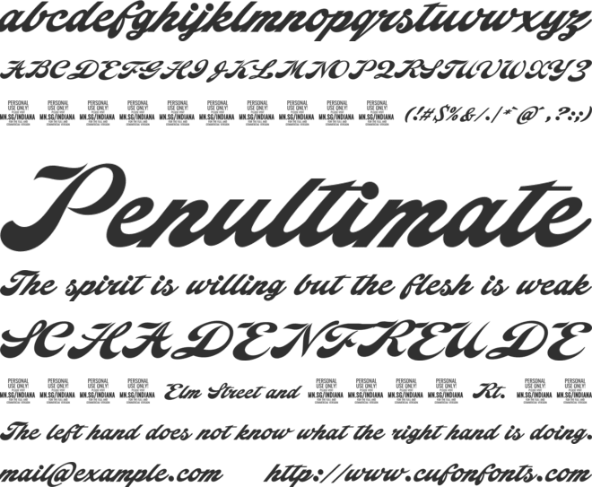 Indiana Script PERSONAL USE font preview