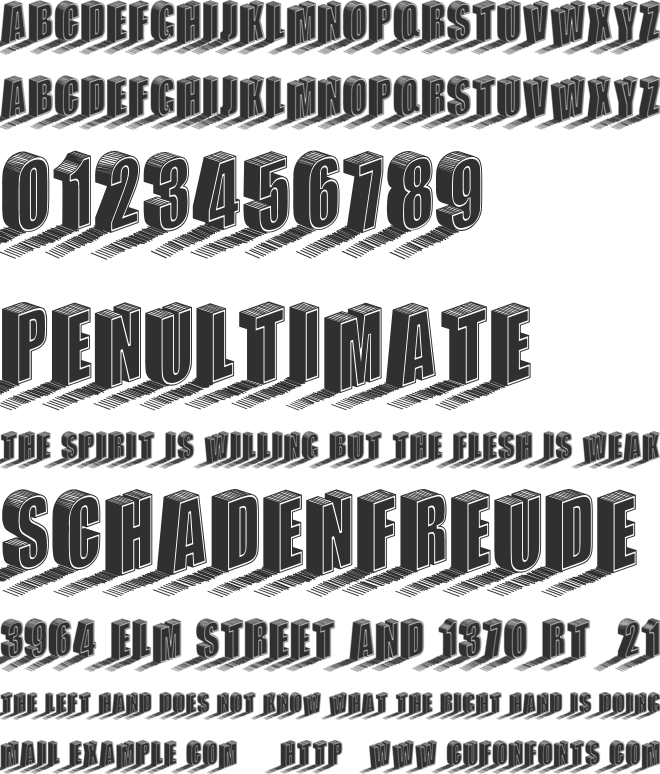 Three Dimensions font preview