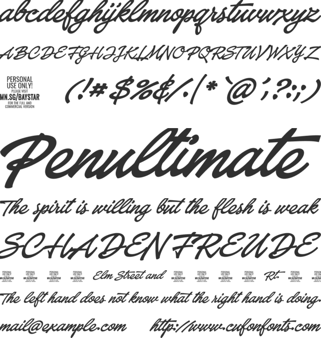 Baystar Script PERSONAL USE ONLY font preview