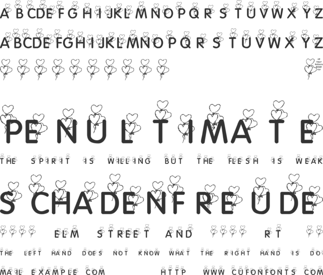KR Heart Balloons font preview