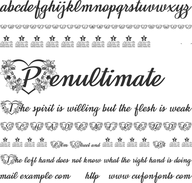 FLOWERHEART PERSONAL USE font preview