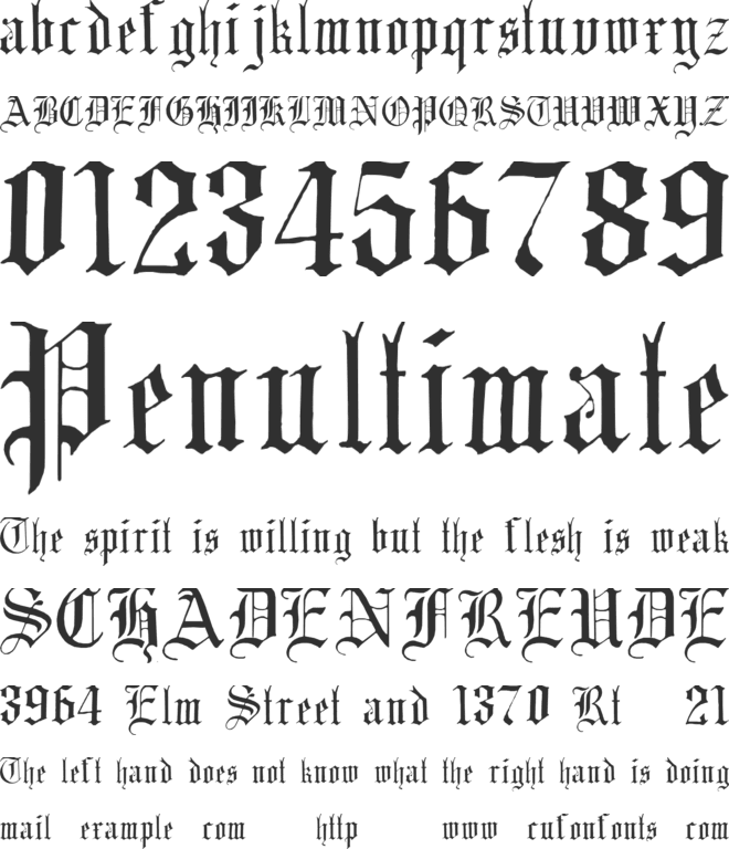 English Gothic, 17th c. font preview