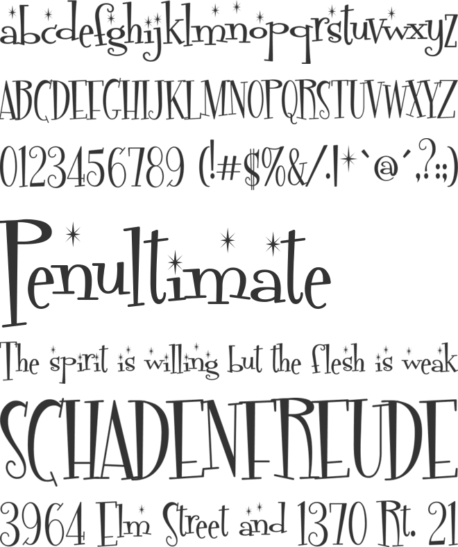 Fontdinerdotcom Sparkly font preview