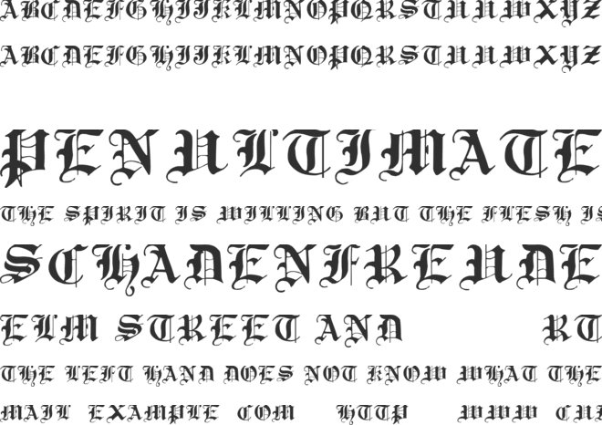 Traditional Gothic, 17th c. font preview