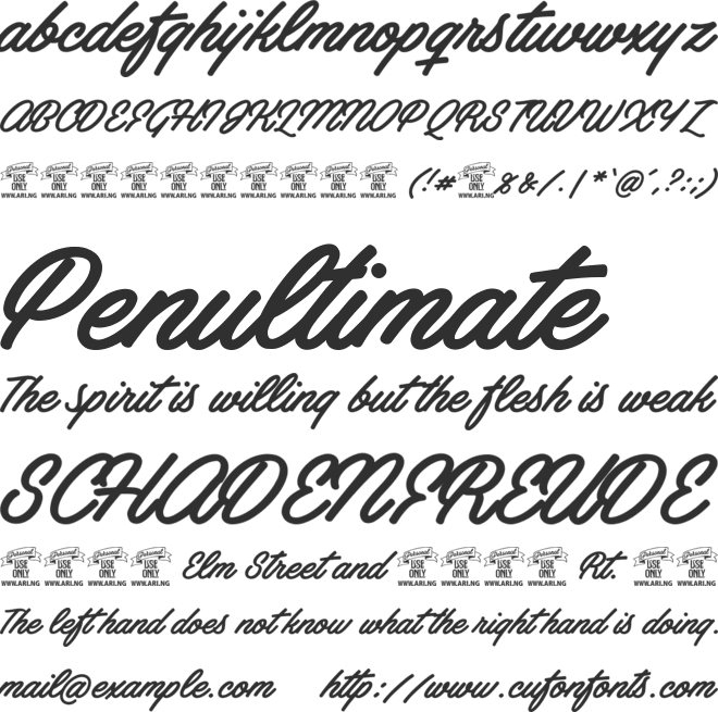 Artely Inks PERSONAL USE font preview